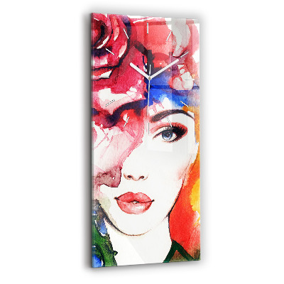 Zegar szklany Kolorowy portret kobiety