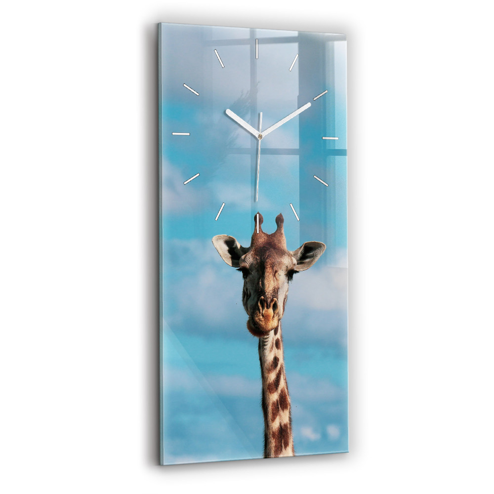 Zegar szklany Głowa żyrafy na tle nieba