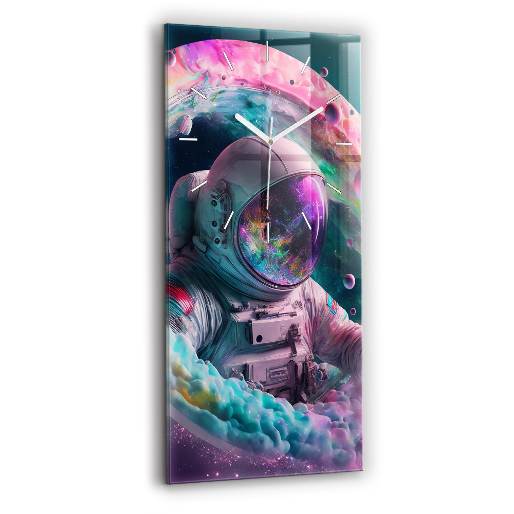 Zegar szklany Kosmonauta i barwne obłoki