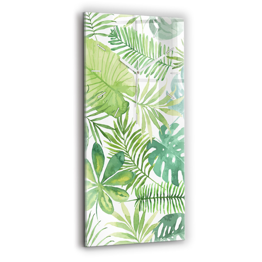 Zegar szklany Zielone liście