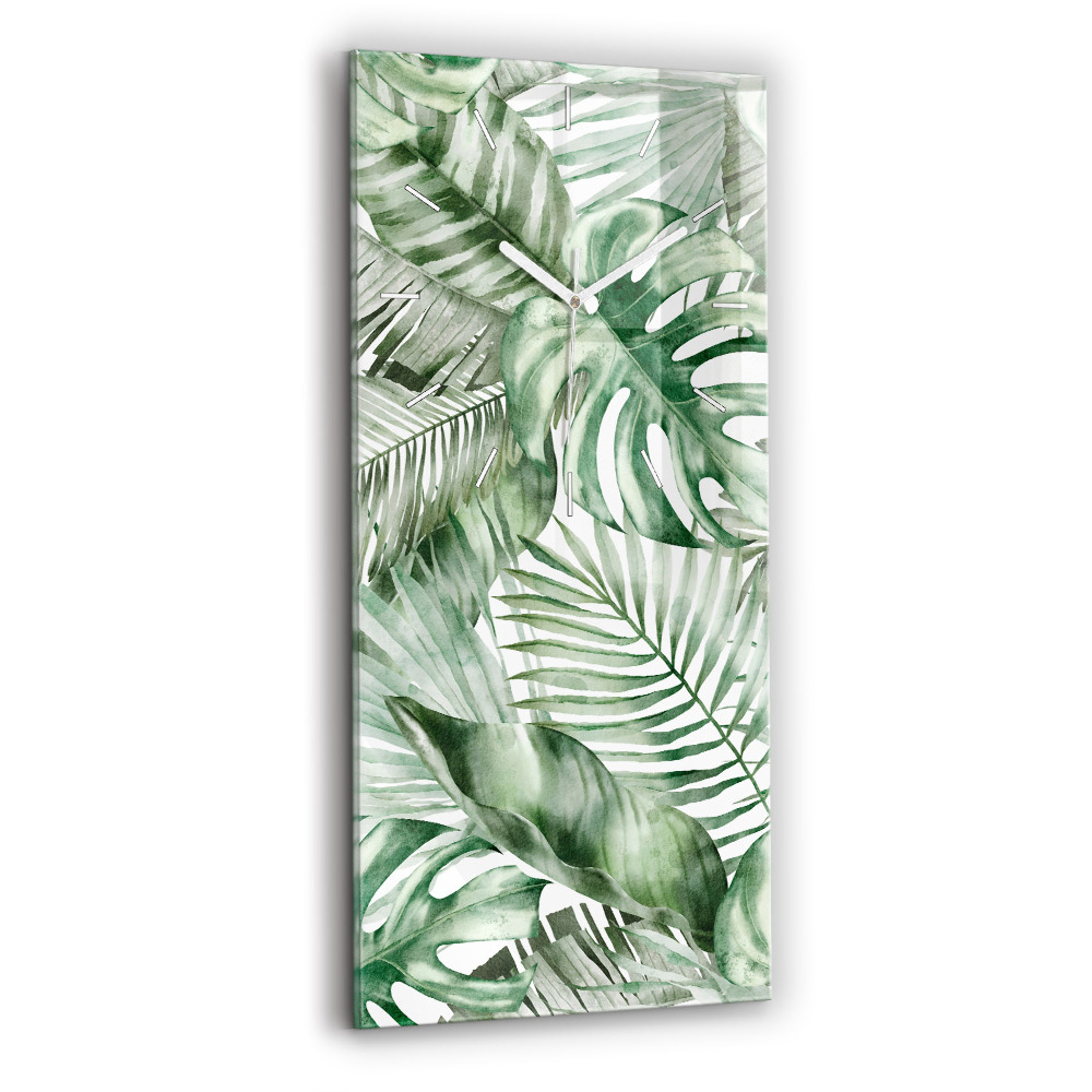 Zegar szklany Malowane liście roślin