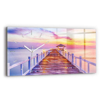 Zegar szklany Most w porcie wieczorem