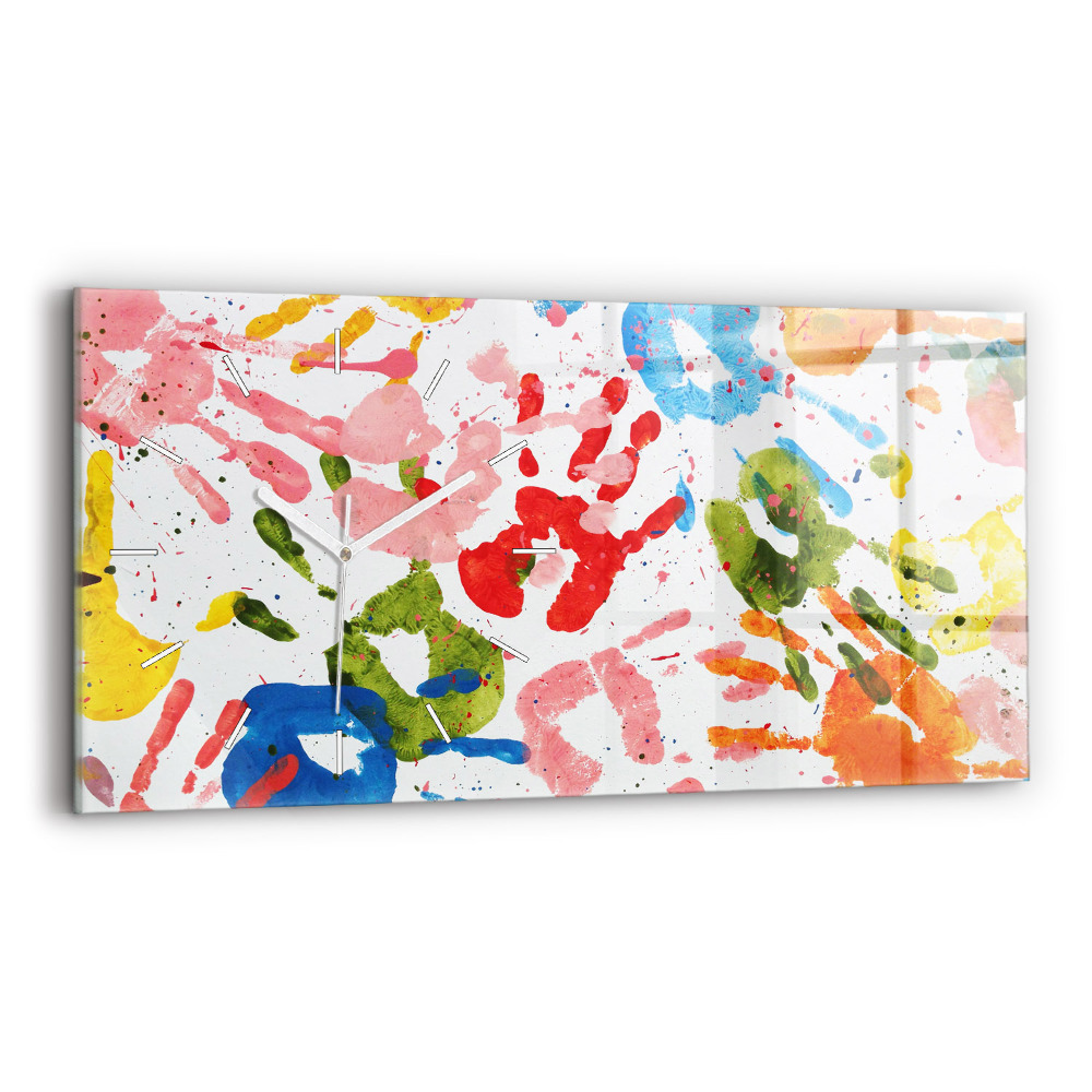 Zegar szklany Odbicia dłoni dzieci