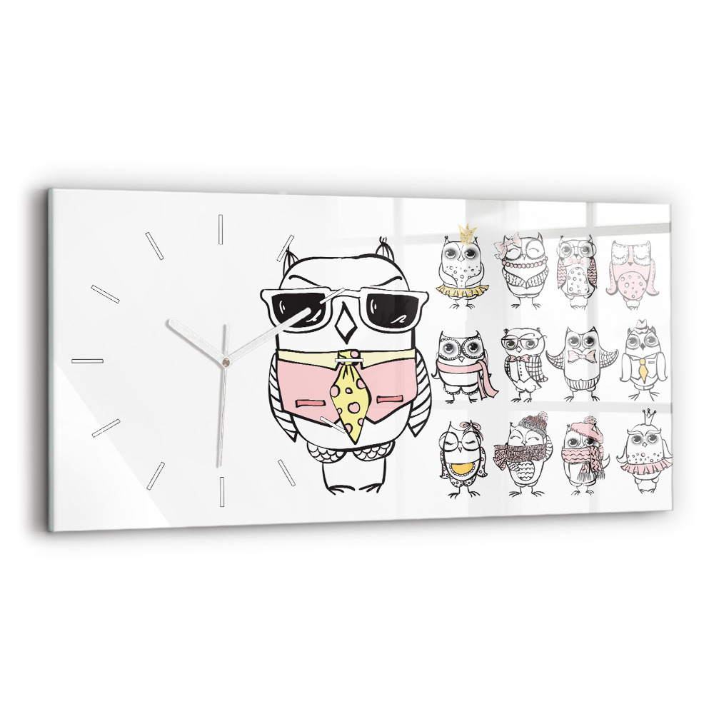 Zegar szklany Plakat vintage z sowami