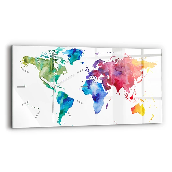 Zegar szklany Akwarel mapa świata