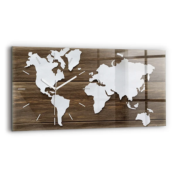 Zegar szklany Mapa Świata na deskach