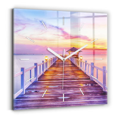 Zegar szklany Most w porcie wieczorem