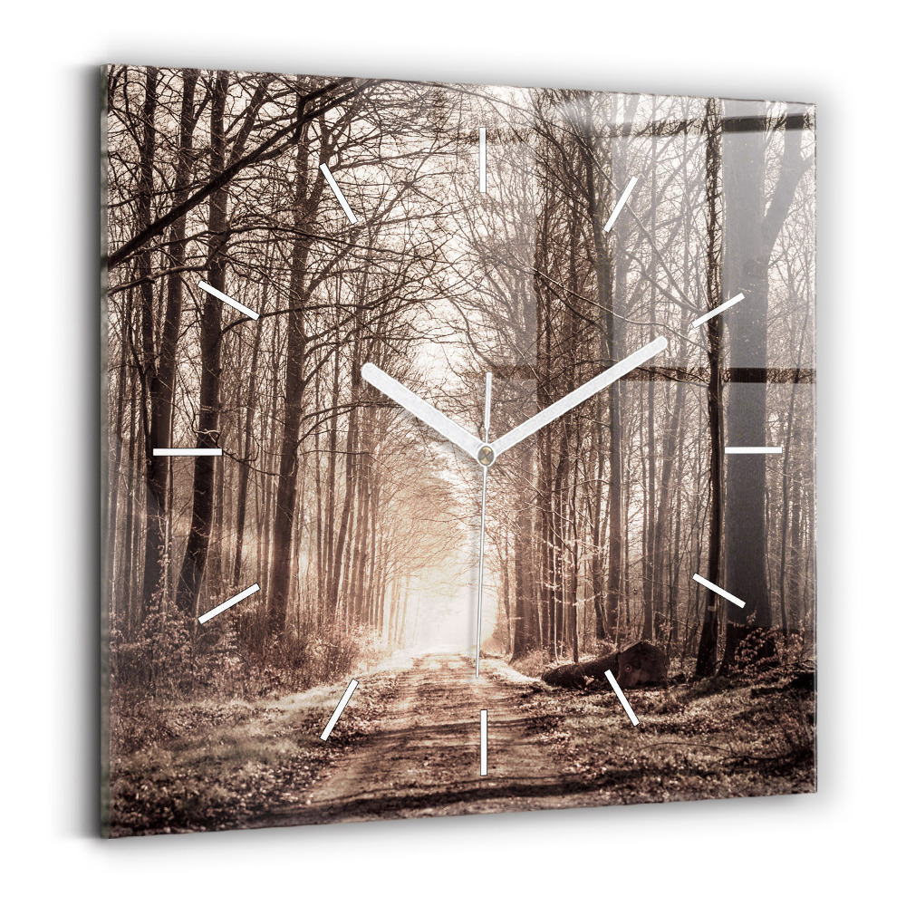 Zegar szklany Ścieżka leśna w sepii