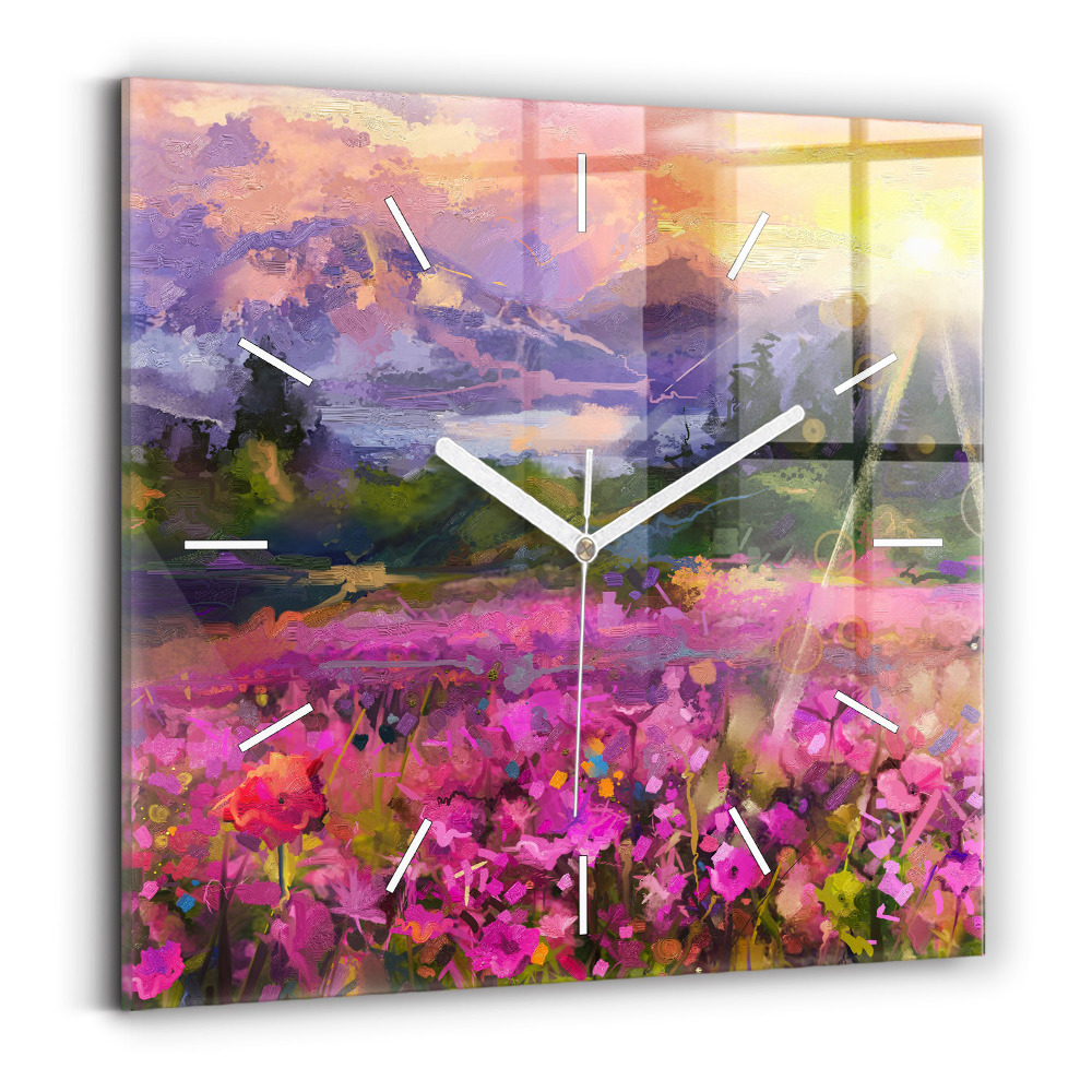Zegar szklany Pejzaż natury i kwiatów