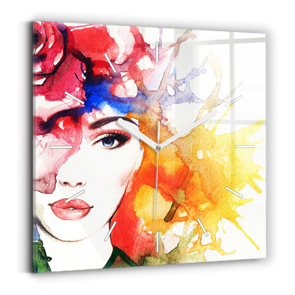 Zegar szklany Kolorowy portret kobiety