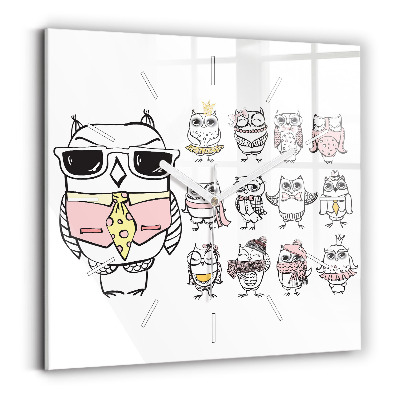 Zegar szklany Plakat vintage z sowami