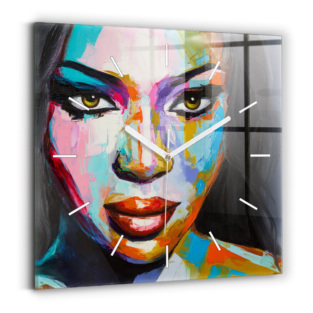 Zegar szklany Kolorowa twarz kobiety