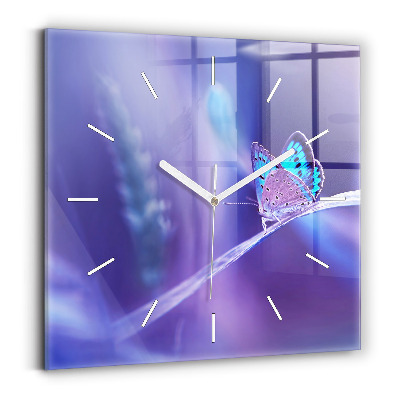 Zegar szklany Motyl na trawie