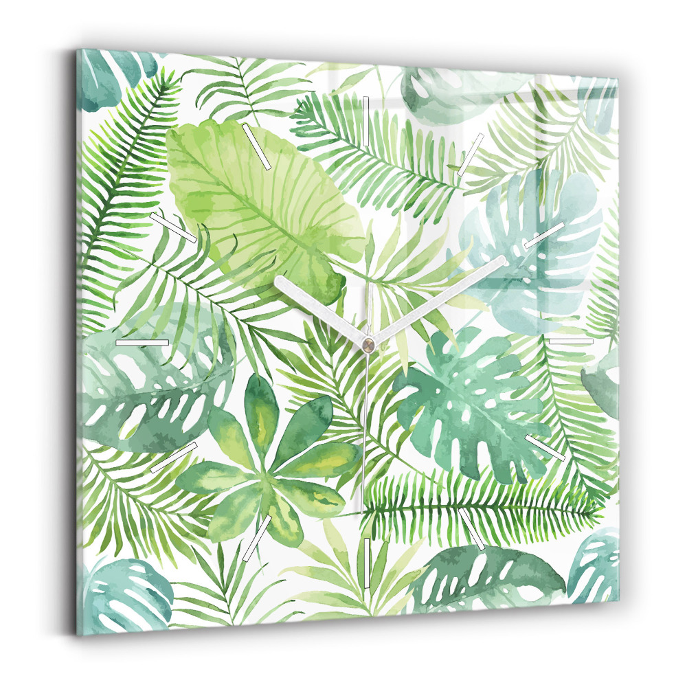 Zegar szklany Zielone liście