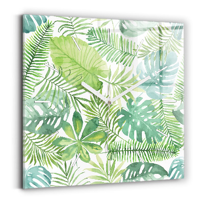 Zegar szklany Zielone liście