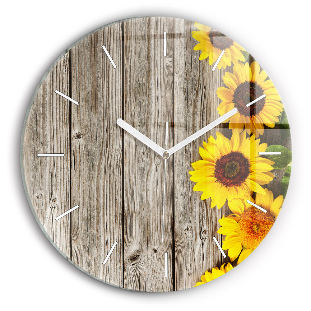Zegar szklany Słoneczniki na deskach